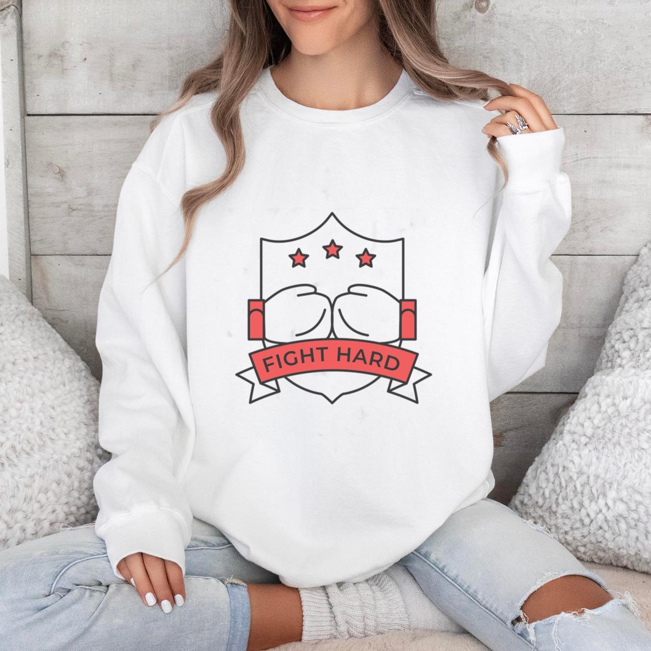 Fight Hard Glove Boxing Glove Star Colored Badge Sticker Sweatshirt