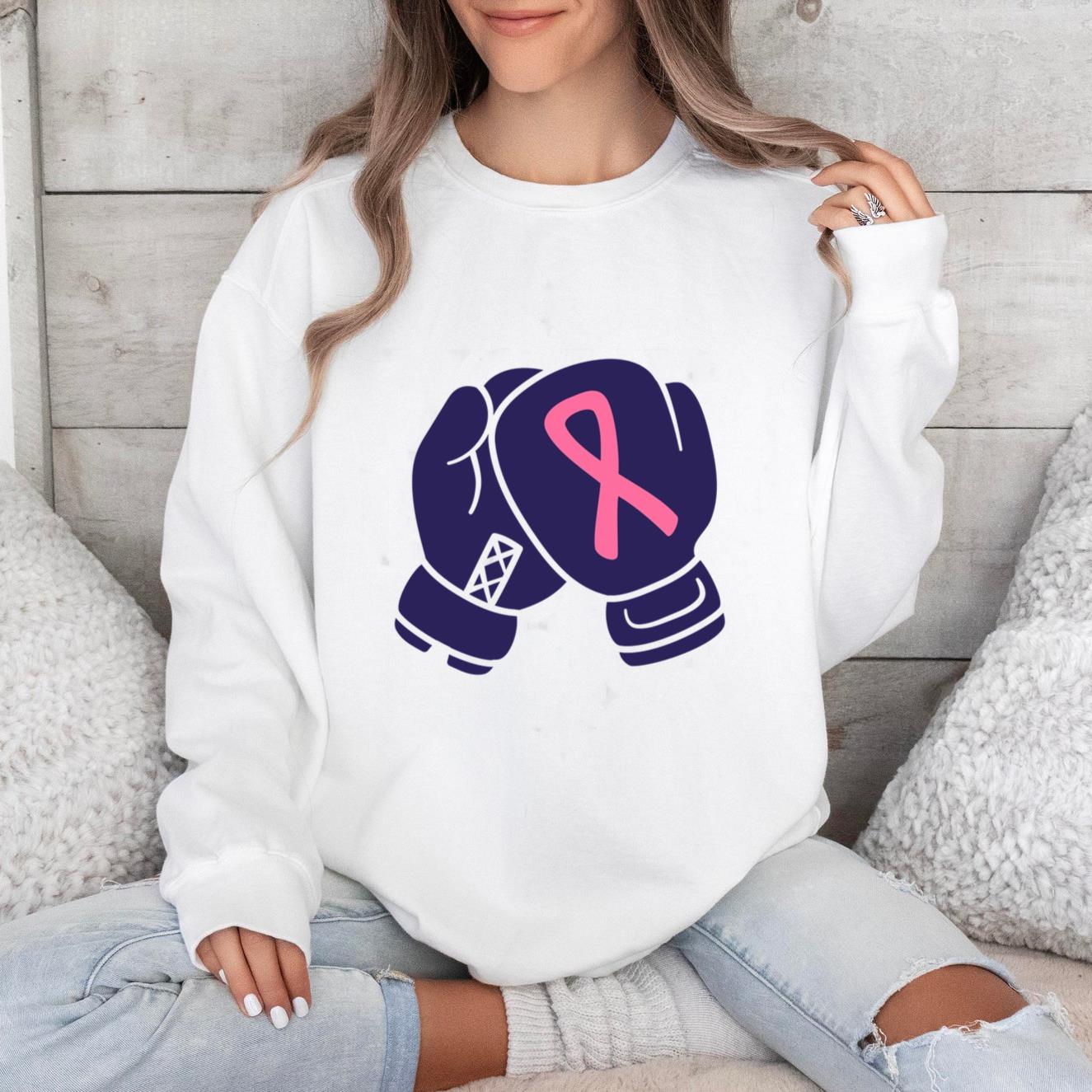 Pair Of Boxing Gloves With A Pink Ribbon Sweatshirt