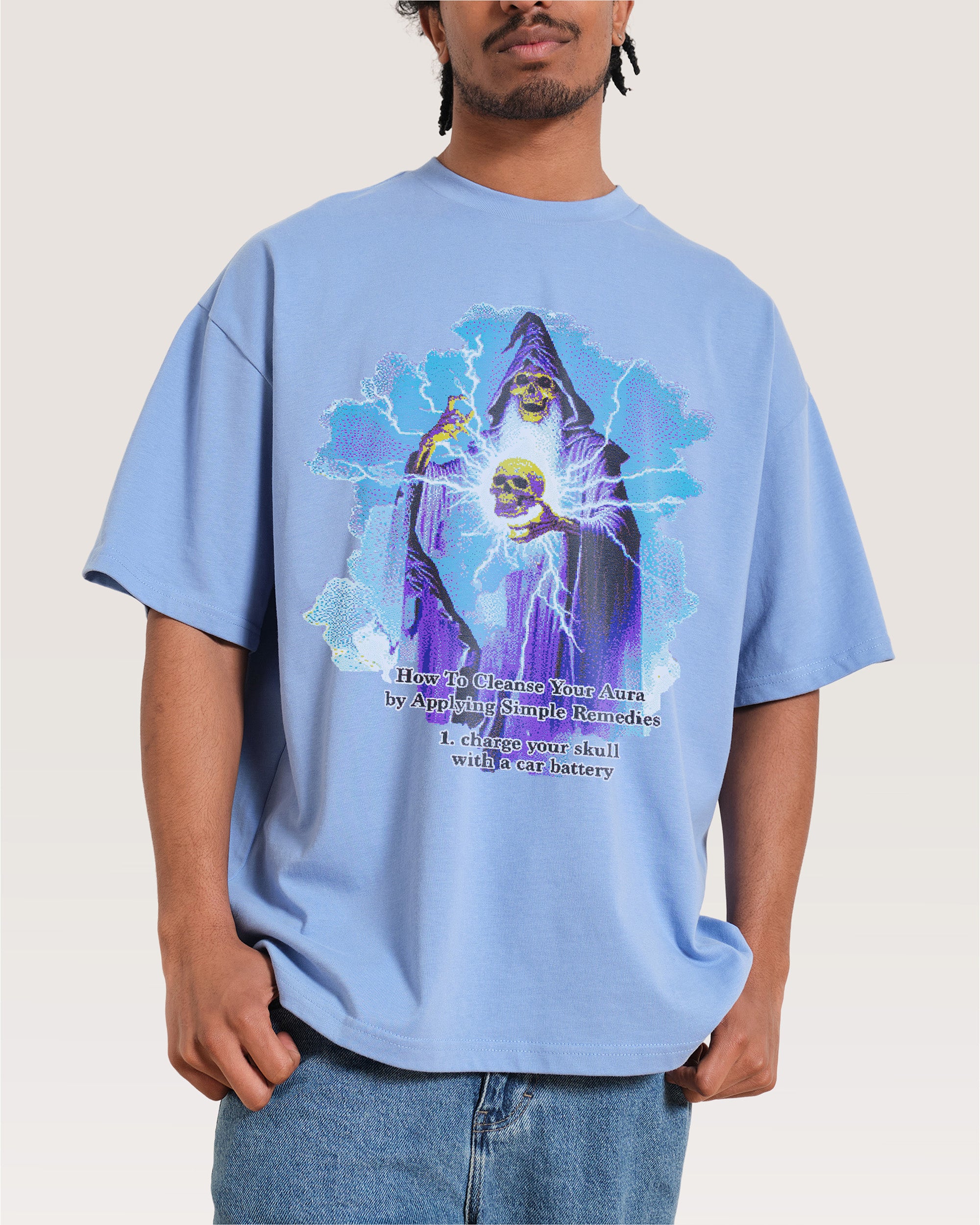 Aura Skull Oversized Graphic Tee Unisex 90s Boxy Fit 100% Combed Cotton
