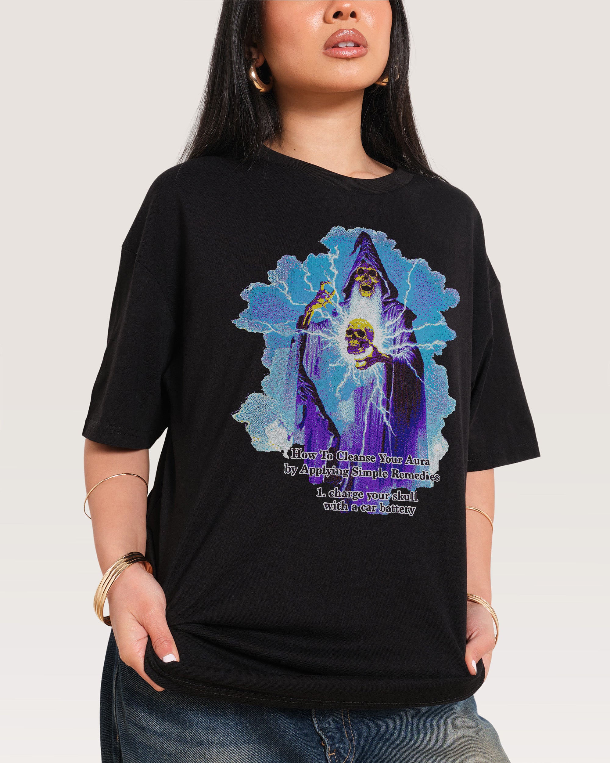 Aura Skull Oversized Graphic Tee Unisex 90s Boxy Fit 100% Combed Cotton